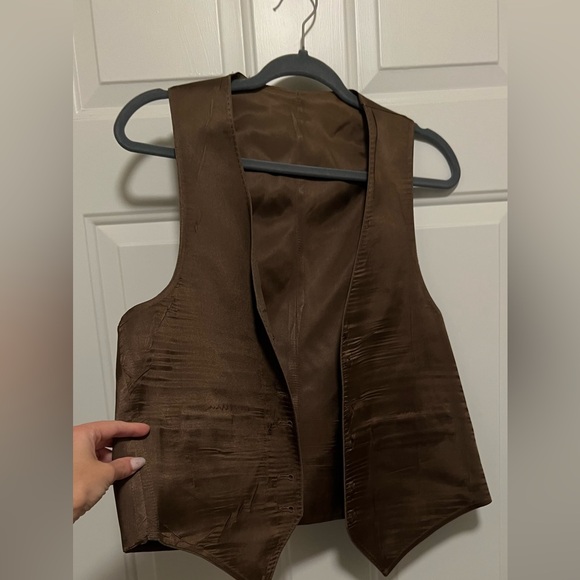 Vintage Authentic Wool Brown Button-Up Vest - Picture 3 of 4